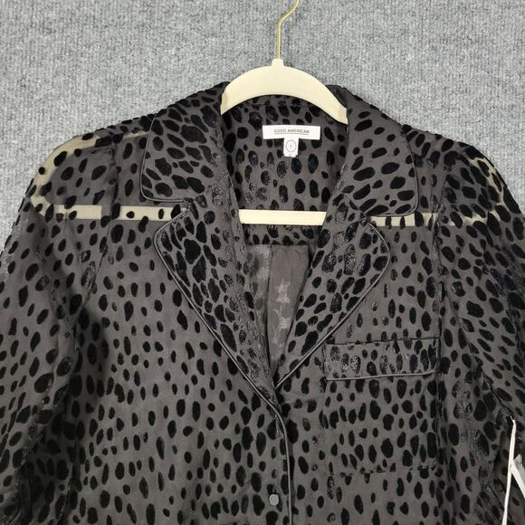 NWT GOOD AMERICAN Bliss Velvet PJ Blouse Black Sheer Leopard Top SIZE 1 US SMALL - Picture 5 of 16